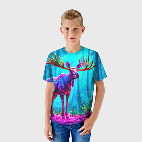 Детская футболка Лось в сереневом свете / 3D-принт – фото 3