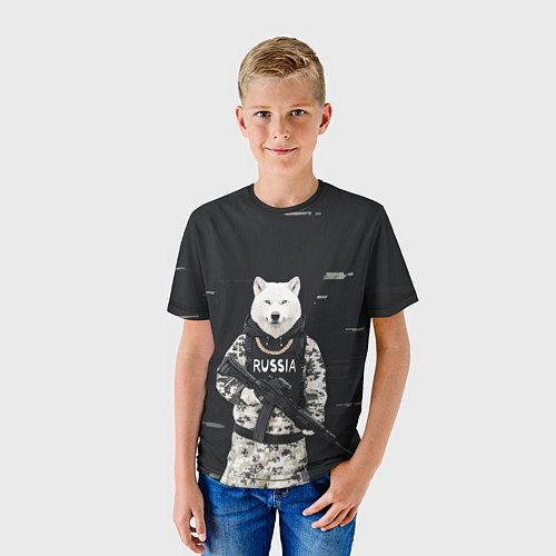 Детская футболка Волк с автоматом и золотой цепью / 3D-принт – фото 3