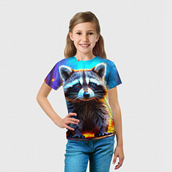 Футболка детская Енот в огне, цвет: 3D-принт — фото 2