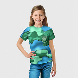 Футболка детская Зелено-голубой камуфляж и герб РФ, цвет: 3D-принт — фото 2