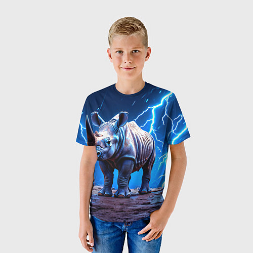 Детская футболка Носорог в разрядах молнии / 3D-принт – фото 3
