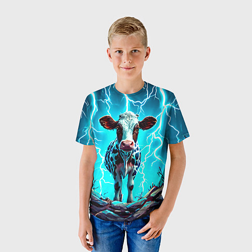 Детская футболка Корова в разрядах молнии / 3D-принт – фото 3
