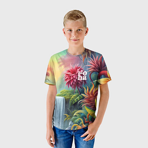 Детская футболка Гавайские тропические цветы - алоха / 3D-принт – фото 3