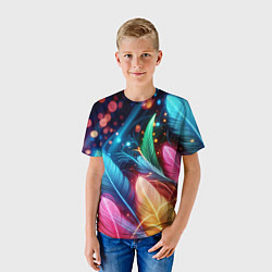 Футболка детская Яркие красочные неоновые перья, цвет: 3D-принт — фото 2