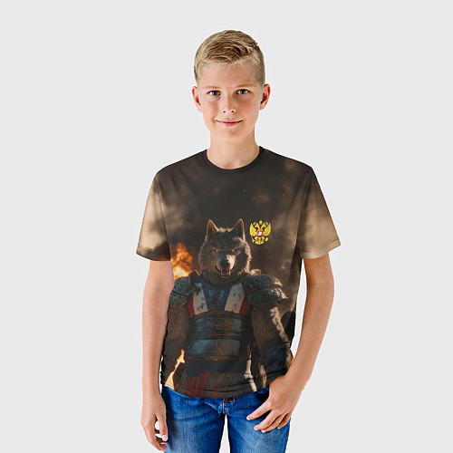 Детская футболка Русский волк - сибирский страж / 3D-принт – фото 3