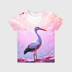 Футболка детская Аист в розовых облаках, цвет: 3D-принт