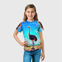 Футболка детская Страус в пещере, цвет: 3D-принт — фото 2