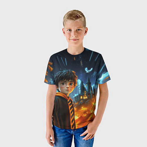 Детская футболка Гарри Поттер на фоне огня / 3D-принт – фото 3