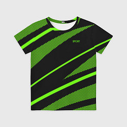 Футболка детская Sport чёрный и зелёный полосы, цвет: 3D-принт