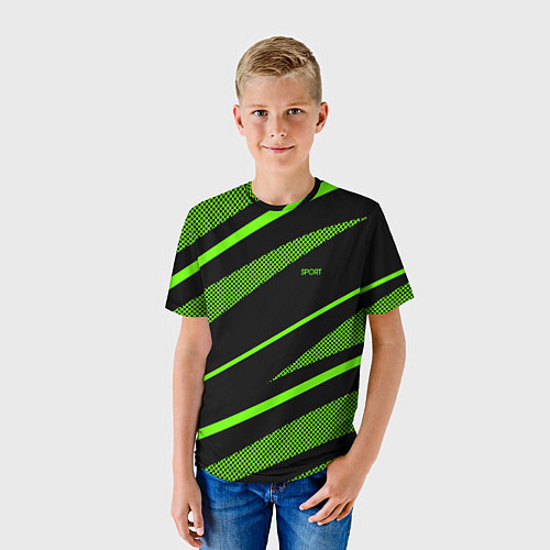 Детская футболка Sport чёрный и зелёный полосы / 3D-принт – фото 3