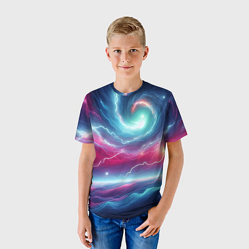 Детская футболка Spiral neon galaxy - ai art fantasy / 3D-принт – фото 3