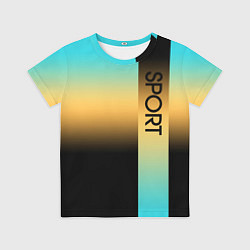 Футболка детская Sport бирюзово-жёлто-чёрный градиент с полосой, цвет: 3D-принт