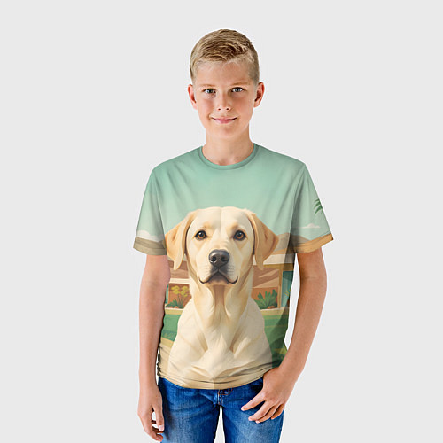 Детская футболка Лабрадор на фоне пальм / 3D-принт – фото 3
