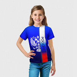 Футболка детская Россия герб и полоса триколор синий, цвет: 3D-принт — фото 2