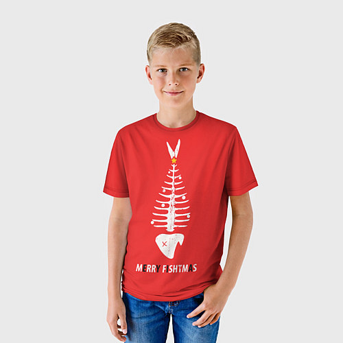 Детская футболка Merry Christmas - skeleton fish / 3D-принт – фото 3
