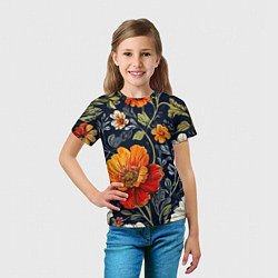 Футболка детская Маки и пионы старинный паттерн, цвет: 3D-принт — фото 2
