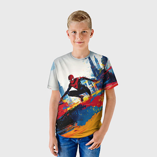 Детская футболка Человек - паук и пролитая краска / 3D-принт – фото 3