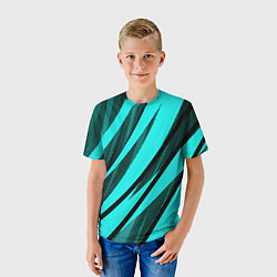 Футболка детская Неоновый голубой с чёрным абстракция с полосами, цвет: 3D-принт — фото 2