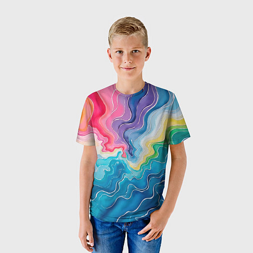 Детская футболка Абстрактные волны в мраморном стиле / 3D-принт – фото 3