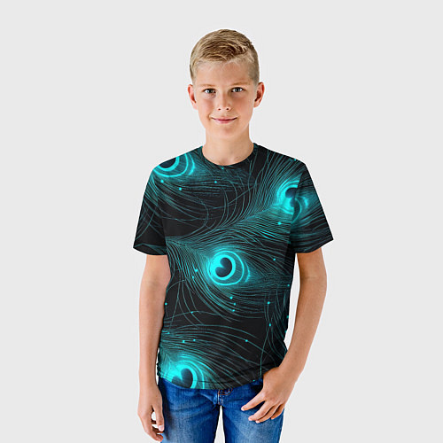 Детская футболка Светящиеся перья павлина паттерн / 3D-принт – фото 3
