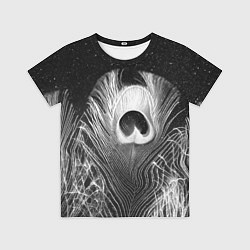 Футболка детская Изогнутые белые перья павлина - чб иллюстрация, цвет: 3D-принт
