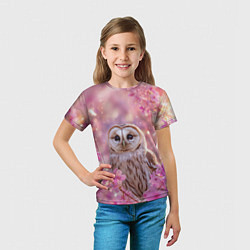 Футболка детская Белая сова и розовые цветы, цвет: 3D-принт — фото 2