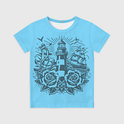 Футболка детская Маяк с розами и кораблем, цвет: 3D-принт