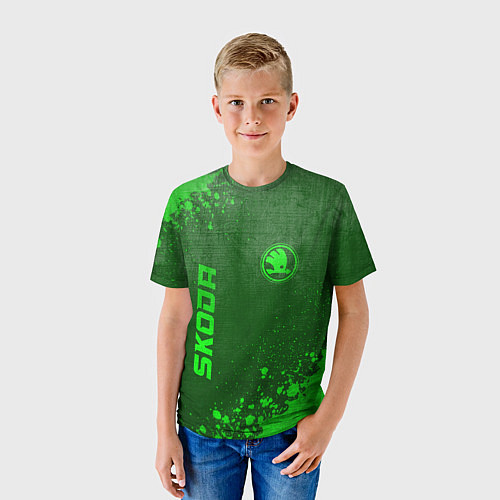 Детская футболка Skoda - green gradient вертикально / 3D-принт – фото 3