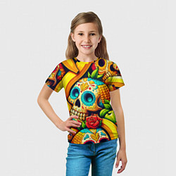 Футболка детская Colorfull skulls and bananas - pop art pattern, цвет: 3D-принт — фото 2