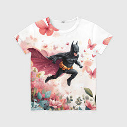 Футболка детская Бэтмен прыгает над цветами и бабочками, цвет: 3D-принт