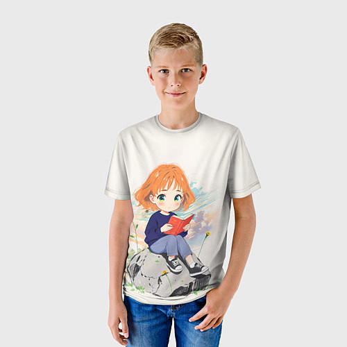 Детская футболка Аниме девушка и книга / 3D-принт – фото 3