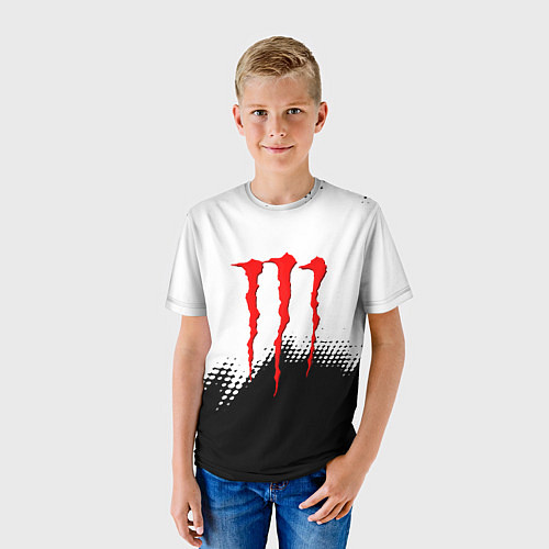 Детская футболка Monster energy чёрно белые краски / 3D-принт – фото 3