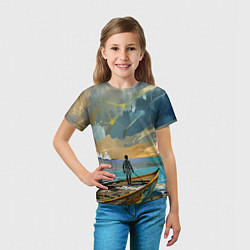Футболка детская Мальчик и лодка, цвет: 3D-принт — фото 2