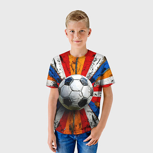 Детская футболка Футбольный мяч в ярких линиях / 3D-принт – фото 3