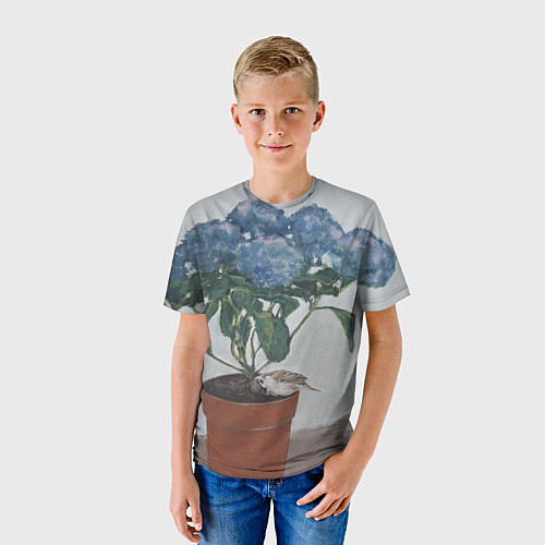 Детская футболка Спящий воробушек на гортензии / 3D-принт – фото 3
