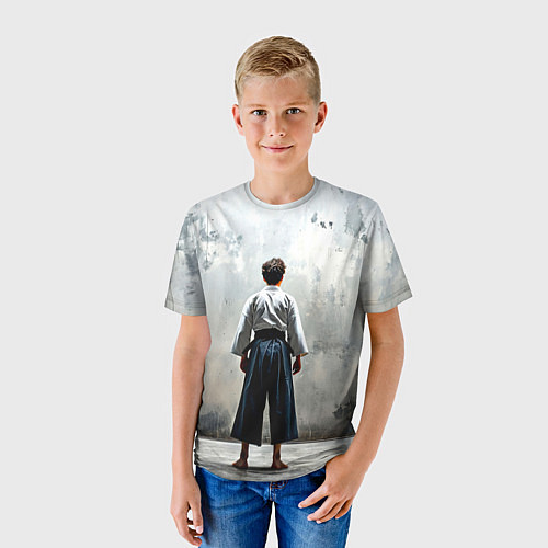 Детская футболка Боец айкидо на сером / 3D-принт – фото 3