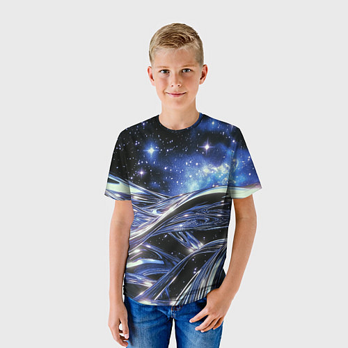 Детская футболка Закрученные линии и звезды - космическая абстракци / 3D-принт – фото 3