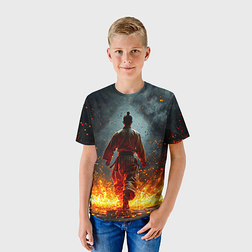 Детская футболка Кунг-фу боец в огне / 3D-принт – фото 3