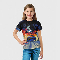 Футболка детская Синяя БМВ за огнем, цвет: 3D-принт — фото 2
