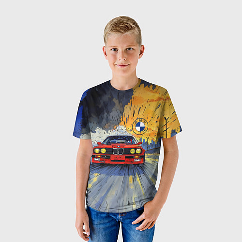 Детская футболка Красная BMW на скорости / 3D-принт – фото 3