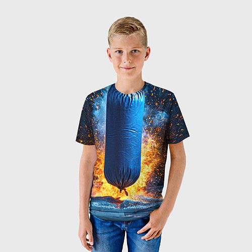 Детская футболка Синяя боксерская груша в огне / 3D-принт – фото 3