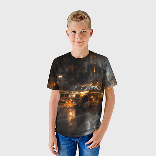 Детская футболка Желтый БМВ в огне / 3D-принт – фото 3