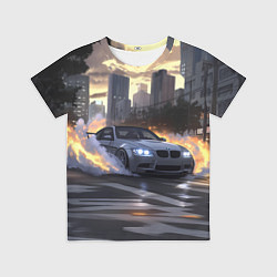 Футболка детская БМВ в вечернем городе, цвет: 3D-принт
