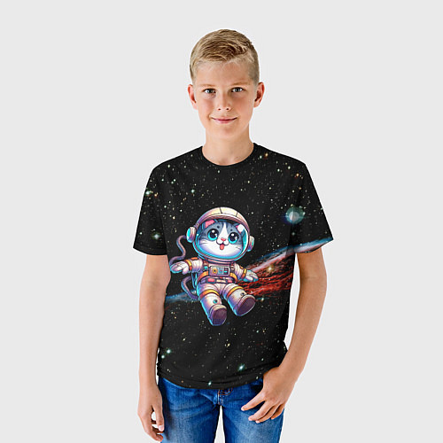 Детская футболка Котёнок космонавт в открытом космосе / 3D-принт – фото 3