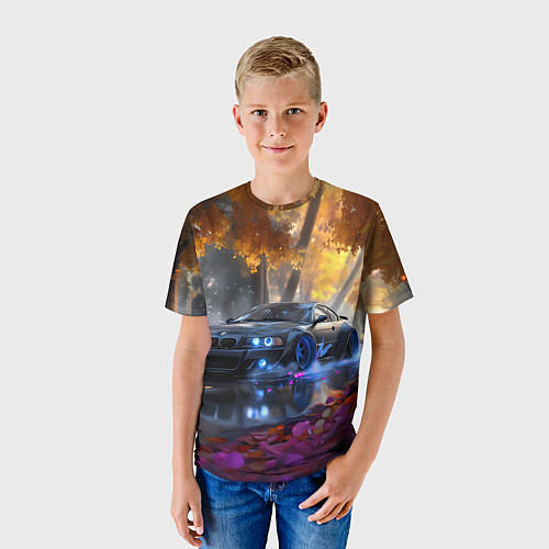 Детская футболка BMW синие неоновые фары / 3D-принт – фото 3