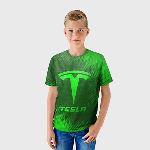 Детская футболка Tesla - green gradient / 3D-принт – фото 3