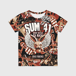 Футболка детская Sum 41 на фоне кролика и гитар, цвет: 3D-принт