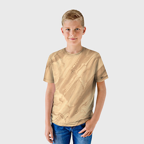 Детская футболка Бежевая текстура каменная мрамор / 3D-принт – фото 3