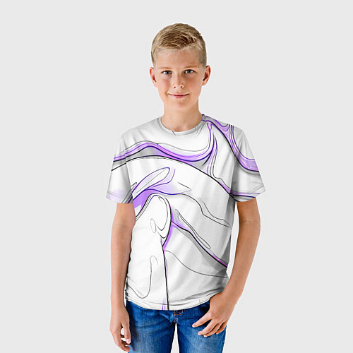 Детская футболка Черные и фиолетовые линии на белом / 3D-принт – фото 3