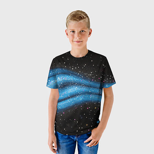 Детская футболка Синяя абстрактная текстура на черном / 3D-принт – фото 3